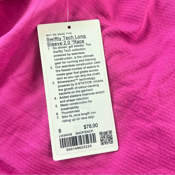 Lululemon Swiftly Tech Long Sleeve Shirt 2.0 Race Length Sonic Pink SNCP - Picture 7 of 8
